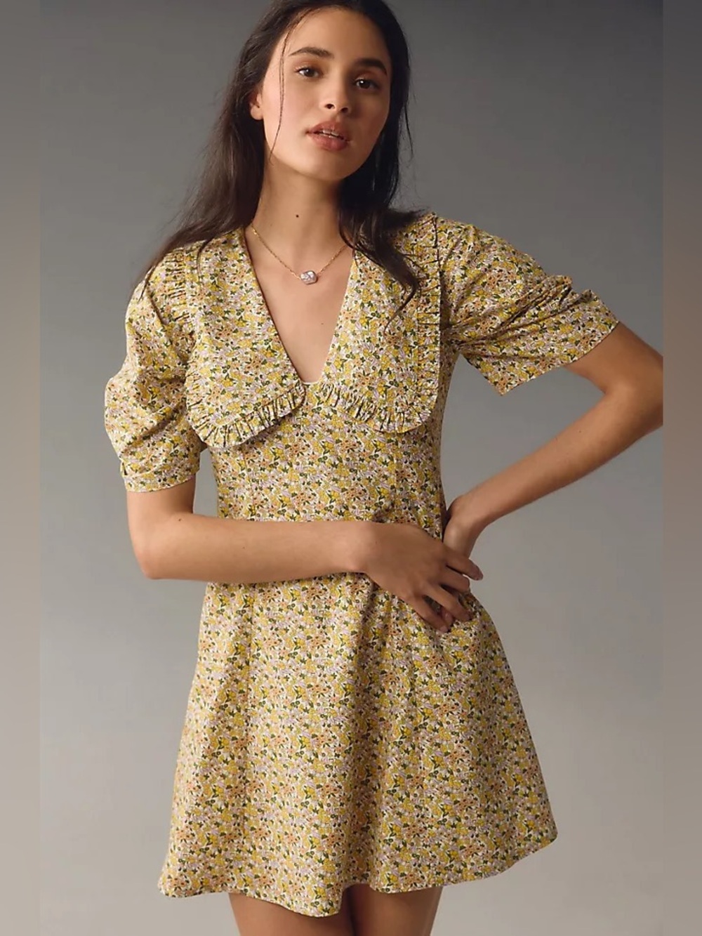 By ANTHROPOLOGIE Short-Sleeve Collared Printed Mini Dress Floral